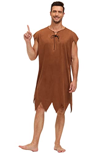 Halloween-Herren-Kostüm, Höhlenmensch, Erwachsene, Barney-Rubble-Paar, braunes Wildleder, Tunika, Cosplay-Outfit, M von AOBUTE