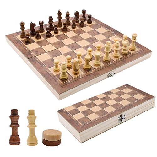 Schachspiel Kinder Holz, 3 In 1 Schach, Tragbare Schachbrett, Chess Board Klappbar, Abschließbarer Koffer, Schach Set für Party Familie Aktivitäten,Reiseschach, Kinder (29x29x2cm) von AOKITO