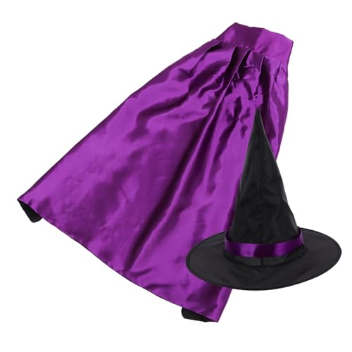 AOKWAWALIY 1 Satz Halloween Hexenhut Requisiten Party-Cosplay-Mantel Cape-Kostüm-Maskerade Halloween Kinder Party Halloween kinderparty Maskerade-Kostüm-Hut Cosplay-Requisite Schleife Violett von AOKWAWALIY