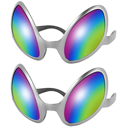 AOKWAWALIY 2 Paar Alien-Brillen Neuheit-Halloween-Brillen Alien-Regenbogen-Sonnenbrillen Lustige Brillen Alien-Cosplay-Kostüme von AOKWAWALIY