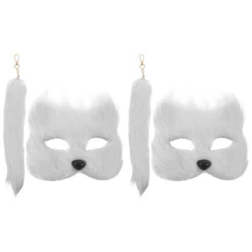 AOKWAWALIY 2 Sets Fuchsmaske Kostümmaske Requisite Flauschige Maske Fuchs Cosplay Maske Fuchsschwanz Cosplay Partymasken Tiermaske Fuchs Cosplay Tierschwänze Halloween von AOKWAWALIY