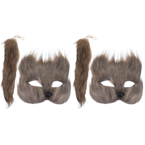 AOKWAWALIY 2 Sets Fuchsmaskenschwanz Fuchsschwanz Dekor Fuchsmaske Cosplay Festivalmaske Halloween Augenmaske Tierkostümzubehör Maske Requisite Cosplay Partymasken Tierschwänze von AOKWAWALIY