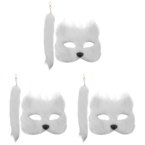 AOKWAWALIY 3 Sets Fuchsmaske Fuchsschwanz Maskerade Cosplay Maske Halloween Augenmaske Flauschige Maske Fuchs Cosplay Maske Requisite Fuchs Maske Cosplay Fuchs Cosplay Maske von AOKWAWALIY