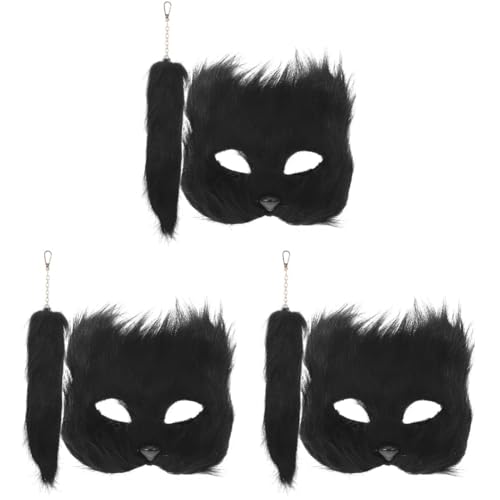 AOKWAWALIY 3 Sets Fuchsmaske Tiermaske Fuchs Cosplay Maske Tierschwänze Cosplay Partymasken Halloween Augenmaske Fuchsschwanz Zubehör Cosplay Fuchsschwanz Maskerade Cosplay Maske von AOKWAWALIY