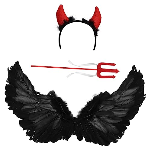 AOKWAWALIY 3 Stück Halloween Show Wings Halloween Requisiten Kostüme Für Erwachsene Halloween Teufelsflügel Teufelskostüm Halloween Horn Stirnband Cosplay Outfits Amor Kostüm Halloween von AOKWAWALIY