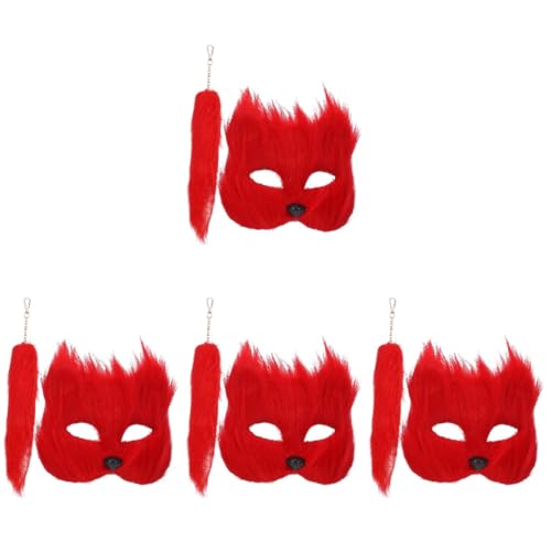 AOKWAWALIY 4 Sets Fuchsmaske Tiermaske Fuchsschwanz Zubehör Maske Requisite Fuchsmaske Cosplay Party Kostüm Karneval Maske Cosplay Fuchsschwanz Tierschwänze Fuchsschwanz von AOKWAWALIY