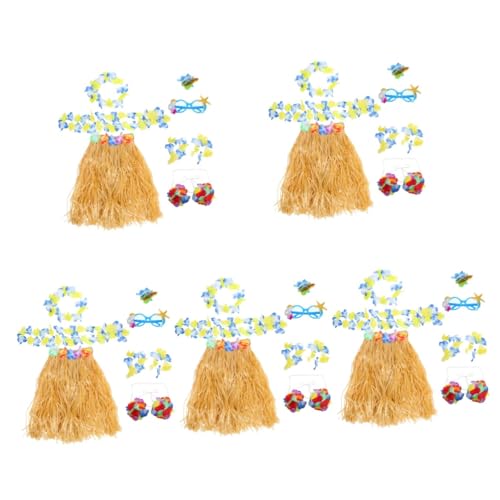 AOKWAWALIY 5 Sets Hawaiianisches Hula Kleid Für Damen Hawaiianisches Kleid Hawaiianischer Rock Für Damen Hawaiianischer Rock Für Damen Hawaiianische Kleider Für Damen Kurze Hawaii von AOKWAWALIY