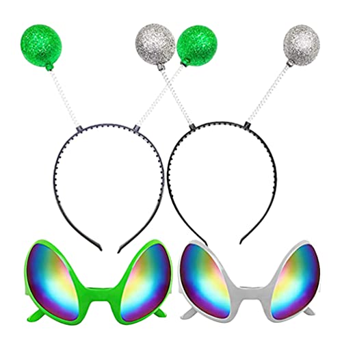 AOKWAWALIY Alien-Stirnbänder Und Brillen-Set Antennen-Stirnband Neuheit Halloween-Brille Alien-Regenbogen-Sonnenbrille Glitzerndes Alien-Cosplay-Kostüm Weltraum-Kostüm-Zubehör von AOKWAWALIY