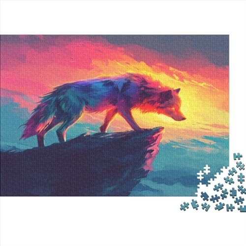 Bunter Wolf Puzzle 1000 Teile Puzzles Für Erwachsene Lernspiel Herausforderungsspielzeug 1000-teilige Puzzlespiel Für Erwachsene Kinder Puzzel 1000pcs (75x50cm) von AOLENFKR