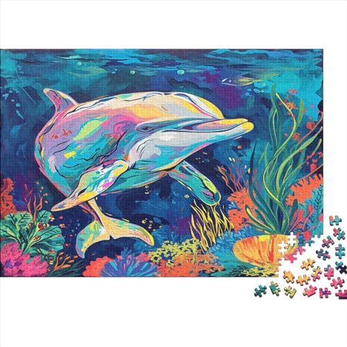 Delphin 1000 Stück Puzzles Für Erwachsene Teenager Stress Abbauen Familien-Puzzlespiel Mit Poster in 1000-teiliges Puzzle Kinder Lernspiel Spielzeug Geschenk Puzzel 1000pcs (75x50cm) von AOLENFKR