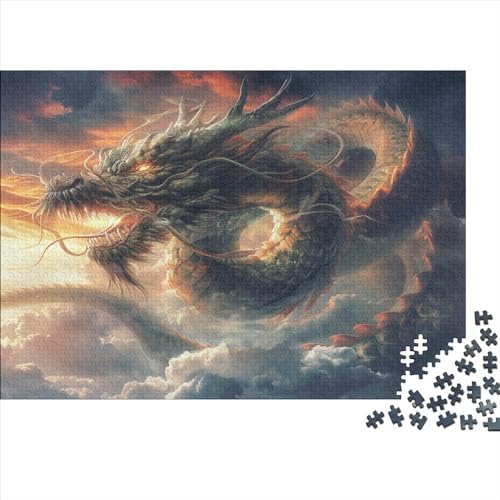 Drache 1000 Stück Puzzles Für Erwachsene Teenager Stress Abbauen Familien-Puzzlespiel 1000-teiliges Puzzle Kinder Lernspiel Spielzeug Geschenk Puzzel 1000pcs (75x50cm) von AOLENFKR