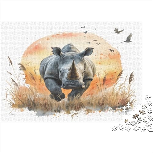 Rhinoceros 1000 Stück Puzzles Für Erwachsene Teenager Stress Abbauen Familien-Puzzlespiel 1000-teiliges Puzzle Kinder Lernspiel Spielzeug Geschenk Puzzel 1000pcs (75x50cm) von AOLENFKR