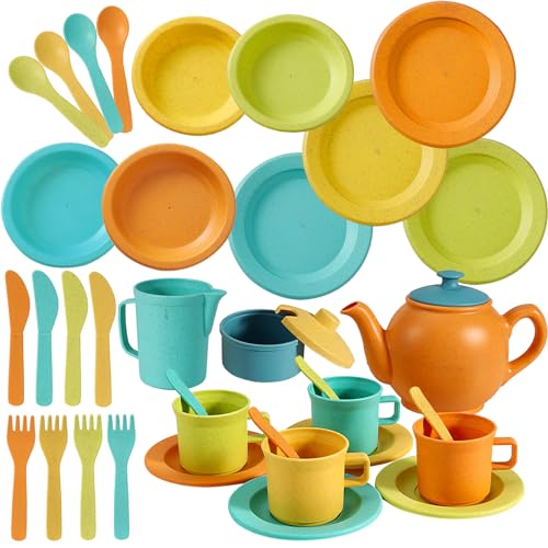 AOLEVA Kindergeschirr Teeservice Set, Kinderküche Zubehör Tee Set und Geschirr Set Kochgeschirr Spielküche Geschenk für Kinder Mädchen Jungen AOLEVA Kindergeschirr Teeservice Set, Kinderküche Zubehör Tee Set und Geschirr Set Kochgeschirr Spielküche Geschenk für Kinder Mädchen Jungen von AOLEVA