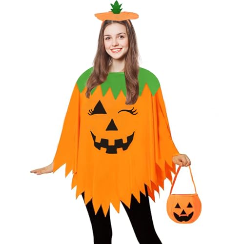 AOLIUP Halloween Kürbis Kostüm Damen - Kürbis Kostüme Erwachsene Umhang für Karneval Frauen Cosplay Party Kleid Mit Kürbishut Tasche von AOLIUP