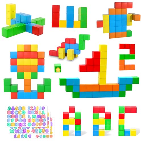 AOMACO 53PCS Magnetic Blocks STEM Magnetic Building Blocks 1.18in Construction Blocks Toys for Kids 3D Educational Preschool Magnetic Creative Toys for Girls & Boys 3+Years Old von AOMACO