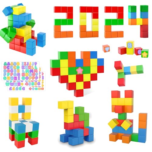 AOMACO 59Pcs Magnetic Blocks STEM Magnetic Building Blocks 1.18in Construction Blocks Toys for Kids 3D Educational Preschool Magnetic Creative Blocks for Girls & Boys 3+Years Old von AOMACO