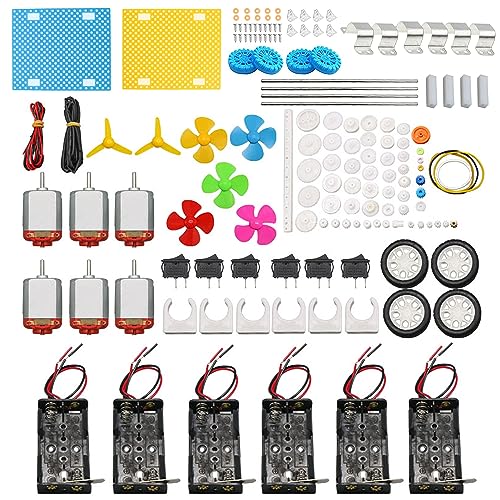 DC Mini Motor Bausatz für Kinder, 6 Satz 159pcs Eelektromotor Strong Magnetic mit Kunststoff-Getriebe, Welle Propeller, Kunststoff-Räder für DIY STEM Engineering Spielzeug Wissenschaft Projekt von AOMAG