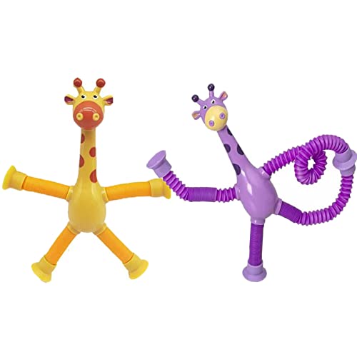 2 Stück Teleskop-Saugnapf-Giraffen-Spielzeug,Telescopic Suction Cup Giraffe Toy,Sensorische Stretch Röhren Bunte,Cartoon Teleskop-Rohr Giraffe Stretch und dekomprimieren neuartige Lernspielzeug (C) von AOMAIGAD