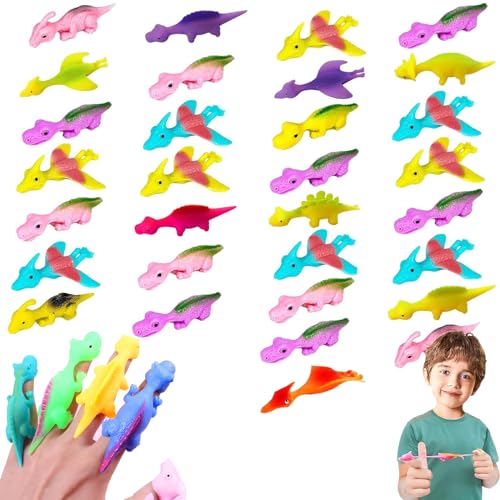 AOMAIGAD 20 Stück Schleuder Dinosaurier Spielzeug,Stretchy Finger fliegen Dinosaurier,Slingshot Dinosaur Finger Toys,Dinosaur Finger Toys,Dinosaurier Party Toys für Kinder,Zufällige Farbe (20Stück) von AOMAIGAD