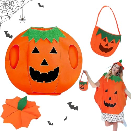 Halloween Kürbis Kostüm,Kürbiskostüm Halloween,Kürbis Kostüm mit Hut Mütze,Goody bag mit Halloween-Kürbissen,Kostüm Kürbis Halloween Kostüm für Halloween Party Cosplay Kinder/Erwachsene (Erwachsene) von AOMAIGAD