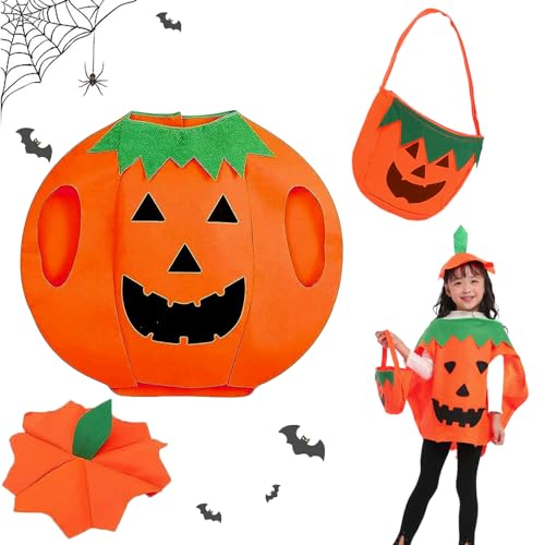 Halloween Kürbis Kostüm,Kürbiskostüm Halloween,Kürbis Kostüm mit Hut Mütze,Goody bag mit Halloween-Kürbissen,Kostüm Kürbis Halloween Kostüm für Halloween Party Cosplay Kinder/Erwachsene (Kinder) von AOMAIGAD