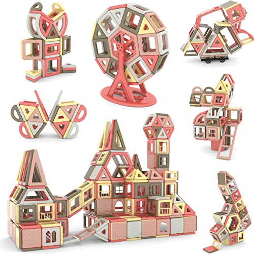 AOMIKS 151 STÜCKE Set Magnetische Bausteine Fliesen für Kinder Lernen & Lernen STEM Mini Bauspielzeug für Mädchen und Jungen ab 3 Jahren Morandi Farbe 3D Magnetfliesen von AOMIKS