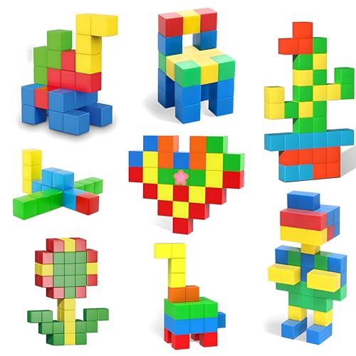 AOMIKS 57 Stück Magnetblöcke STEM Magnetische Bausteine, 3D-pädagogisches Bauspielzeug für Kinder im Vorschulalter, Bau-Lernblöcke für Mädchen und Jungen, buntes Geburtstagsgeschenk ab 3 Jahren von AOMIKS