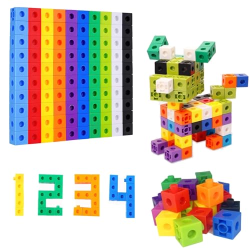 AOMiGT Bausteine, Steckwürfel,Mathe-Würfel, 100 Zahlenblocks, rechenwürfel, Lernen Lernspiele, Lernspielzeug-Blockbausteine, ideales Spielzeug für Kinder ab 3 Jahre, Jungen und Mädchen, 10 Farben von AOMiGT