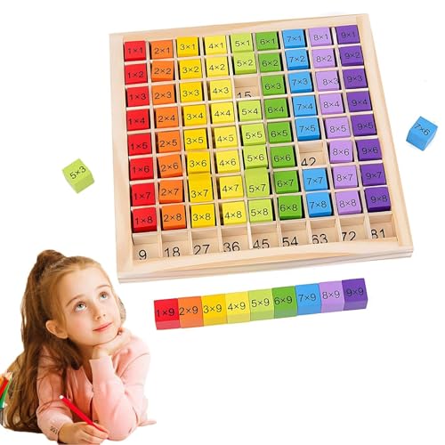 AOMiGT Hölzerne Einmaleins Board, 1x1 99 Multiplikationstafel Holz, Holz Multiplikation Brettspiel, Hölzerne Montessori Mathe Lernbrett Spielzeug, Multiplikationsbrett Spiel Lernspielzeug für Kinder von AOMiGT