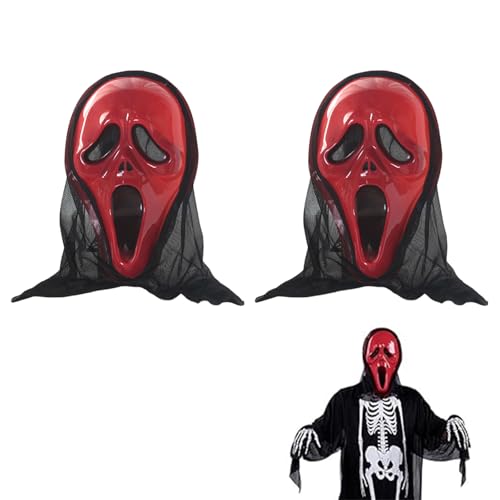 AOMiGT Scream Maske, Geist Scream Maske, Halloween Party Gruselmaske, Halloween Ghostface Maske für Herren & Damen, Ghostface Horror Verkleidung für Karneval, Fasching, Halloween, 2PC Gesicht (ROT) von AOMiGT