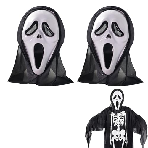 AOMiGT Scream Maske, Geist Scream Maske, Halloween Party Gruselmaske, Halloween Ghostface Maske für Herren & Damen, Ghostface Horror Verkleidung für Karneval, Fasching, Halloween, 2PC Gesicht (Weiß) von AOMiGT