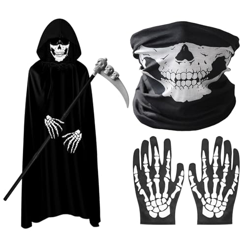 AOMiGT Skelett Maske Skelett Handschuhe, Totenkopf Maske Schwarz, Karneval Fasching Mottoparty Dekoration Accessoire, Knochen Weiß Halloween, für Halloween Dekoration, Cosplay, Karneval von AOMiGT