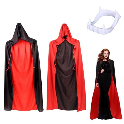 AOMiGT Vampir Umhang, Kinder Vampir Umhang, Schwarz Rot Umhang mit Kapuze, Vampir Dämonen Umhang Kinder, Hexe Umhang für Halloween Masquerade Party Ostern,kann beidseitig getragen Werden(90cm) von AOMiGT