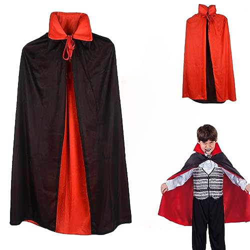 AOMiGT Vampir Umhang,Stehkragen Kinder Vampir Umhang,Schwarz Rot Umhang, Piraten Vampir Dämonen Umhang Kinder Hexe Umhang für Halloween Masquerade Party Ostern,kann beidseitig getragen Werden(90cm) von AOMiGT