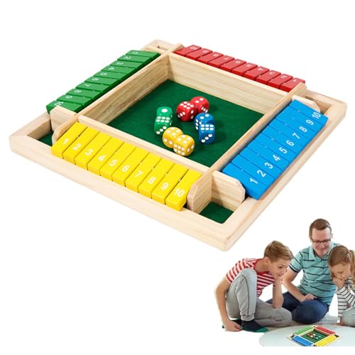 AOMiGT Würfelspiel Holz, Shut The Box Würfelspiel, Shut The Box Spiel 4 Spieler, Mathe Klappbrett Spiel mit 2 Würfel, Brettspiel aus Holz für Outdoor Aktivitäten, KTV, Reisen, Partys für Familie von AOMiGT