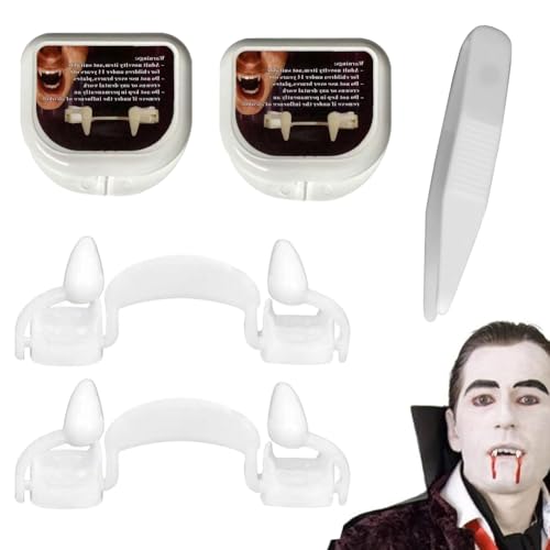 Halloween Vampir Zähne, 2pcs Einziehbare Reißzähne, Wiederverwendbare Vampirzähne, Realistische Halloween Vampirzähne für Kinder Erwachsene, Scharfe Zähne für Cosplay Party Performance Requisiten von AOMiGT