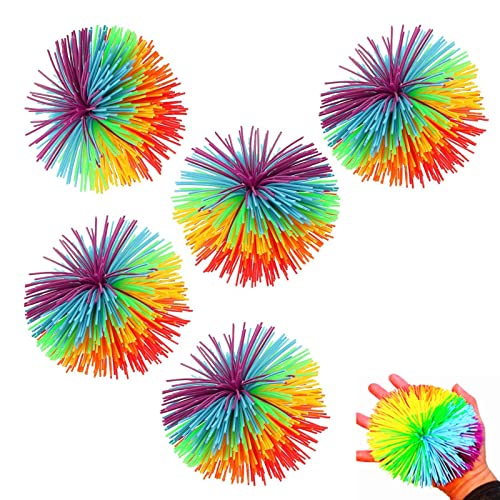 Stringy Balls , 5 Stücke Sensory Fidget Stringy Balls,Bunte Silikon Koosh Ball, Weiche Pom Bouncy Stress Balls, Babyball zum Greifen, Stressball Erwachsene, Sensory Balls Baby von AOMiGT