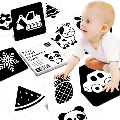 20 Stücke Sensory Toys Karten, Schwarz und Weiß Neugeborenen Gehirn Entwicklung Spielzeug, 0-3 Monate Kontrastkarten Baby, Visuelle Stimulation Lernen Pädagogisches Geschenk von AONAT