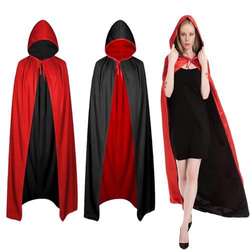 AONAT Halloween Vampir Kostüm Kinder Erwachsene Satin Umhang mit Kapuze 105CM/195CM Doppelseitig Vampir Umhang Herren Damen für Halloween Karneval Mittelalter Kostüm Party Cosplay Themenparty von AONAT