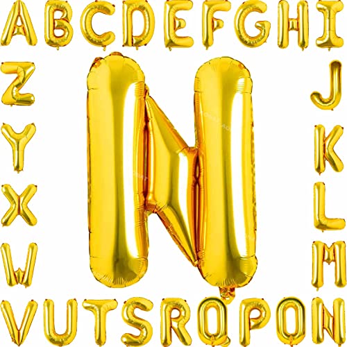 Folienballon Buchstaben 40Zoll Luftballon Gold Luftballons Alphabet Große Mylar Folie Helium Brief Luftballons Geburtstag Hochzeit Babyparty Silvester Dekoration Jubiläumsdekorationen (Buchstabe N) von AONAT