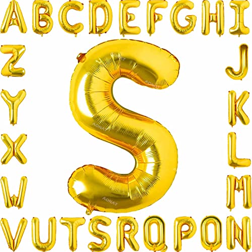 Folienballon Buchstaben 40Zoll Luftballon Gold Luftballons Alphabet Große Mylar Folie Helium Brief Luftballons Geburtstag Hochzeit Babyparty Silvester Dekoration Jubiläumsdekorationen (Buchstabe S) von AONAT