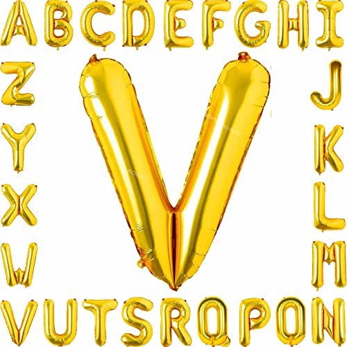 Folienballon Buchstaben 40Zoll Luftballon Gold Luftballons Alphabet Große Mylar Folie Helium Brief Luftballons Geburtstag Hochzeit Babyparty Silvester Dekoration Jubiläumsdekorationen (Buchstabe V) von AONAT