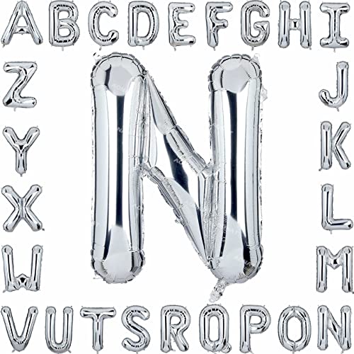 Folienballon Buchstaben 40Zoll Luftballon Silber Luftballons Alphabet Große Mylar Folie Helium Brief Luftballons Geburtstag Hochzeit Babyparty Silvester Dekoration Jubiläumsdekorationen (Buchstabe N) von AONAT