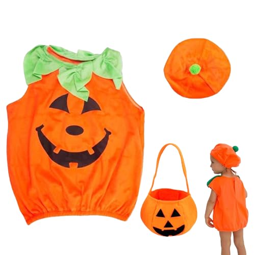 Halloween Kürbis Kostüm Kinder,Kinder Kürbis Kostüm,Kürbis Kostüm Anzug süß unisex mit,Halloween Kürbiskostüm mit Kürbis Candy Bag,für Halloween,Karneval,Cosplay von AONAT