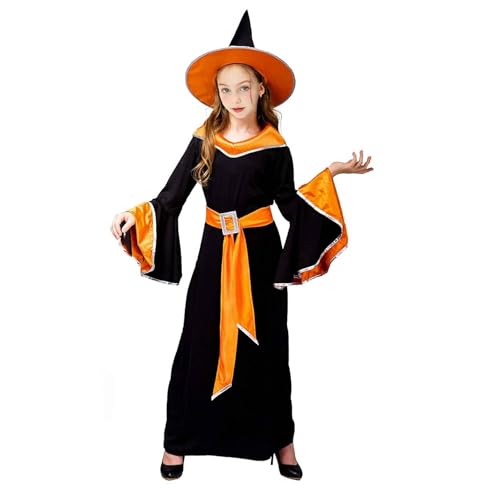 Kinder Halloween Kostüm Halloween Zauberer Umhang Halloween Girl's Hexenkleid Kinder Hexenkostüm Hexe Halloweenkostüm Zauberin Faschingskostüm Witch Kleid Horrokostüm Mädchen Kostüme Fasching(M) von AONAT