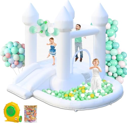 Infltable Bounce House Castle mit Rutsche, Weiß Jumper Bouncy Castle mit Ball Pit Hochzeit Schloss für Party von AONESY