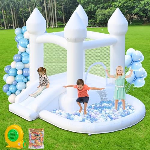 Infltable Bounce House Castle mit Rutsche, Weiß Jumper Bouncy Castle mit Ball Pit Hochzeit Schloss für Party von AONESY