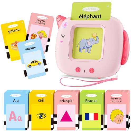 Français Standard, Carte Flash Parlante Éducatives 400 Mots, Jeu Educatif Pour Enfants dès 12 Mois, Développement du Langage, Montessori Jouets Interactifs Pour Préscolaires Garçons Filles 2-6 -Rose von AONTESS