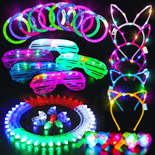 Partyzubehör für Kinder LED-Leuchtspielzeug 3–12 Jungen Mädchen, 65 Stück Geburtstags LED Spielware für Kinder Preise, 5 LED brillen 10 Armbänder 5 Haarreif 5 Halskette 40 Fingerlicht Gastgeschenke von AONTESS