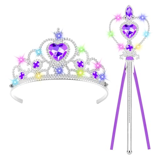 AOOTE Leuchtend Prinzessin Verkleiden,Mädchen Dress up Zubehör mit LED Krone und Zauberstab,Eiskönigin Dress Up Accessoires,Prinzessin Kostüme Zubehör für Party, Cosplay,Fasching Party (Lila) von AOOTE